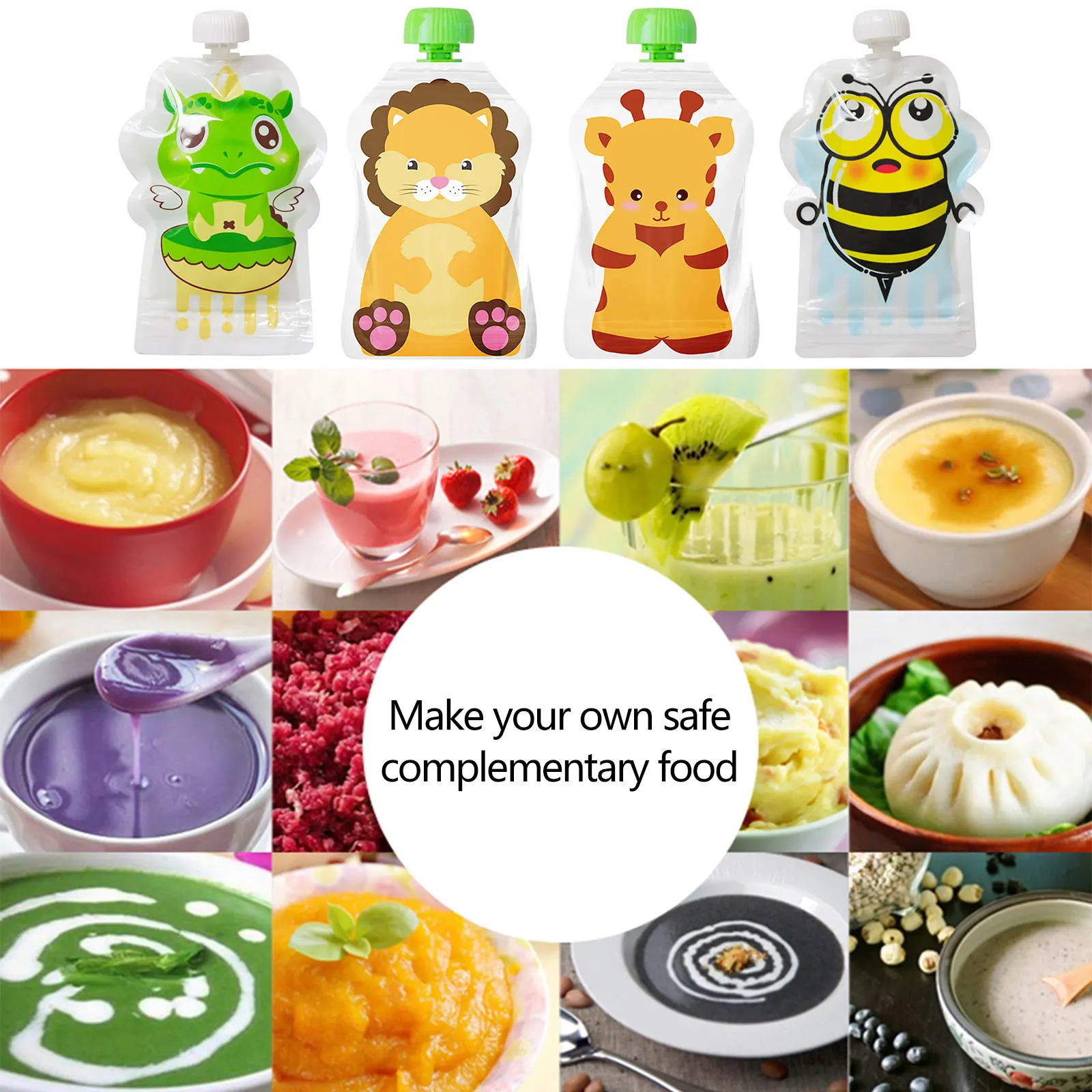 Baby Food Pouches Reusable - 4 pçs saco de armazenamento de