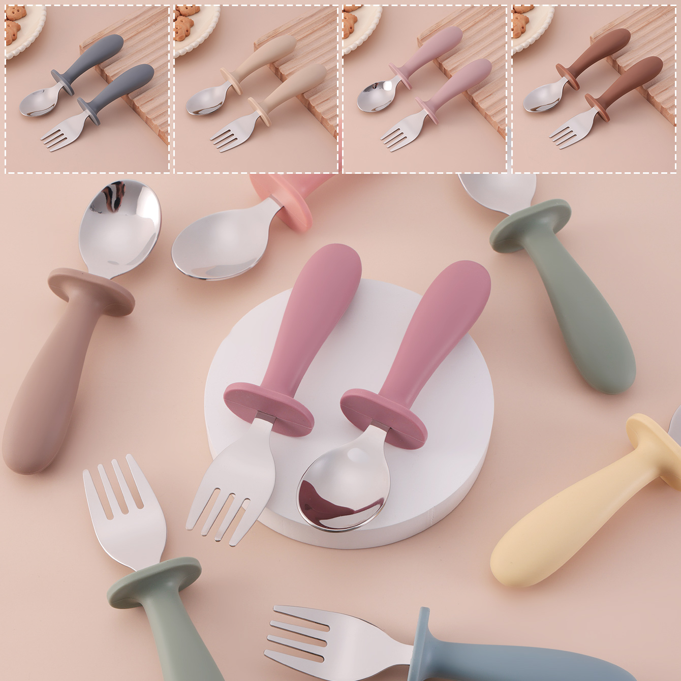 Baby Food Utensils Set - Cor crianças 2 pçs colher de